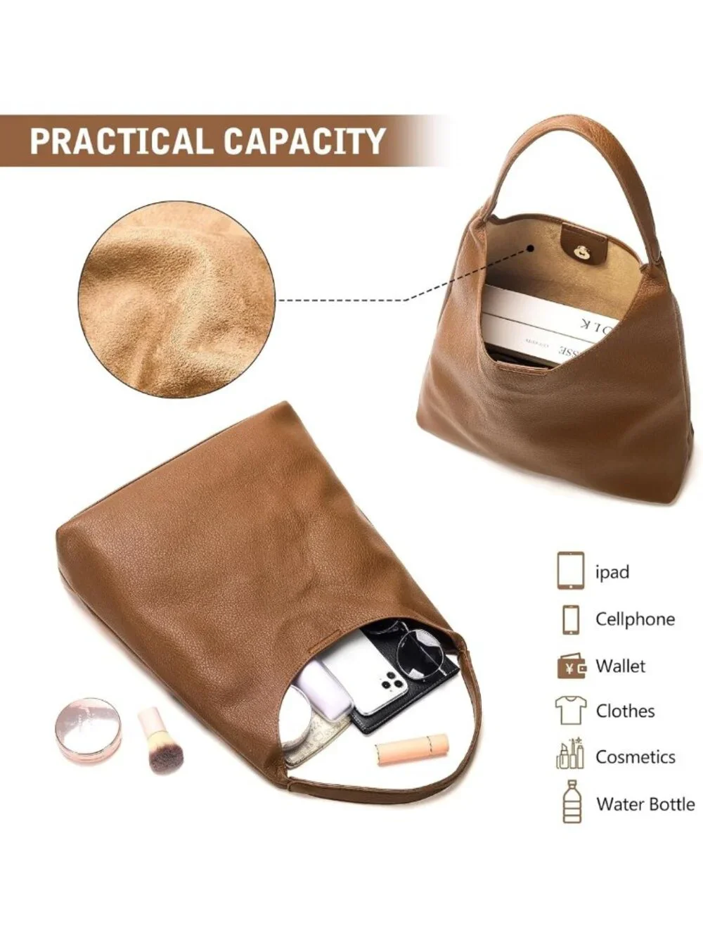 Stylish Soft Vegan Leather Hobo Bags for Women - Slouchy Tote Handbags for Work
